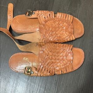 Vintage Hush Puppies Tan Leather Huaraches Sandals with Woven Design Mens 9.5